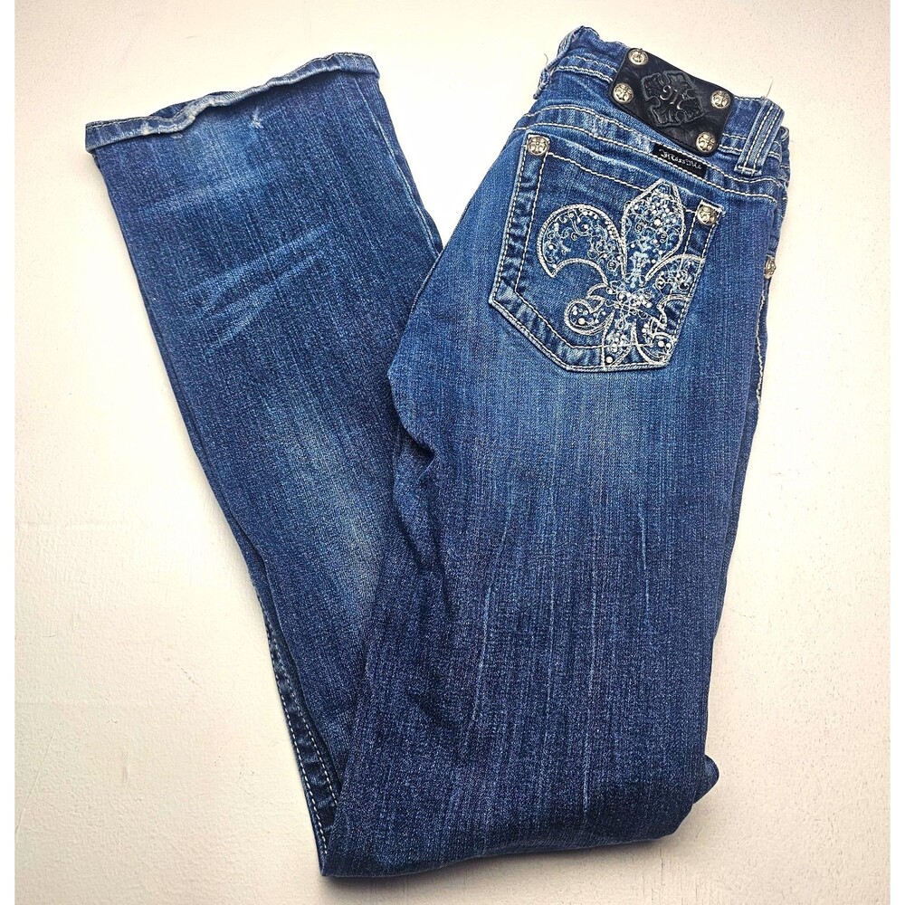 Miss Me Lowrise Bootcut Jeans Vintage Y2K, Size 28, Studded Bling Embellished